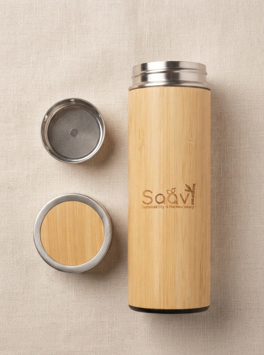 Insulated Tea Tumbler — Bamboo & Steel